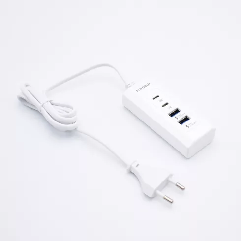 Electronice si electrocasnice - Incarcator priza cu 2x port USB si 2x port Type C,cablu alimentare 1 m - Alb