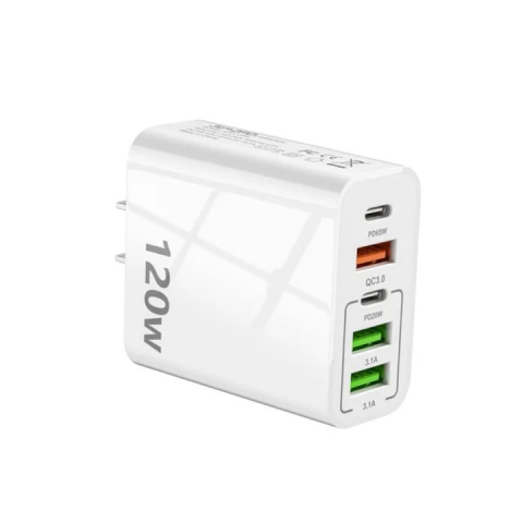 Incarcatoare telefoane - Incarcator cu 5 porturi, 2 x Type-C, 3 x USB, incarcare rapida, 120 W, universal, alb