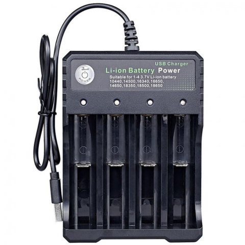 Diverse - Incarcator de acumulatori Li-ion 18650, pentru 4 baterii, alimentare USB - Negru