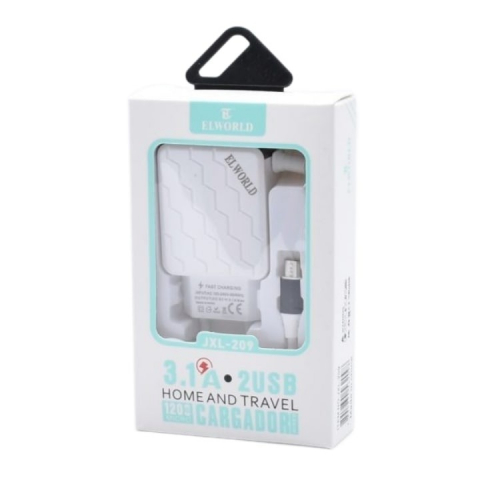 Incarcatoare telefoane - Incarcator priza cu incarcare rapida, Elword, 2x USB, cablu micro USB - Alb