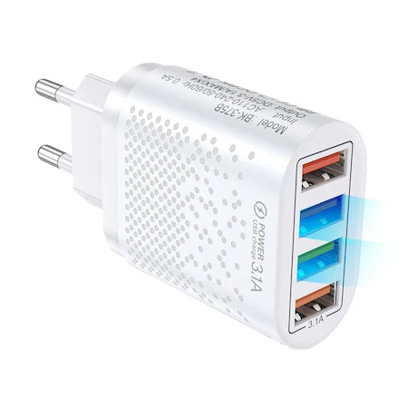 Incarcatoare telefoane - Incarcator priza 4x USB,incarcare rapida 3.0 Izoxis - Alb
