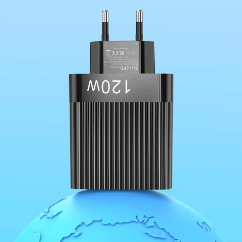 Incarcator retea 120W USB-C si USB-A 5 porturi fast charge PD universal telefon tableta negru  lucios compact [3]