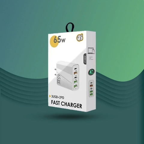 Incarcator retea 65W USB-C si USB-A 5 porturi fast charge PD QC universal telefon laptop alb compact [6]