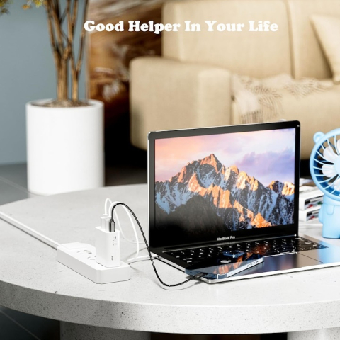 Incarcator retea multiport, fast charge 65W, 5 iesiri (3x USB + 2x USB-C), protectie la supraincalzire, compact si portabil, universal, alb [5]