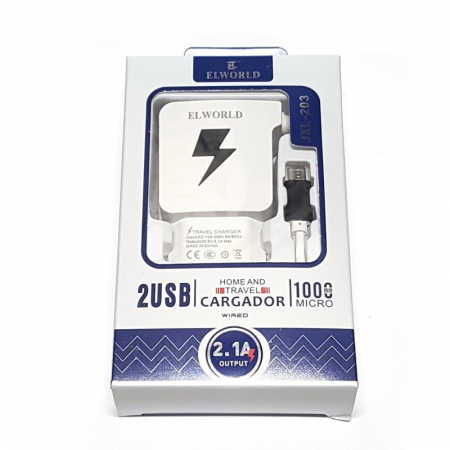 Incarcatoare telefoane - Incarcator Universal Usb cu 2 Porturi Luminate si Cablu Micro Usb Elworld , Negru