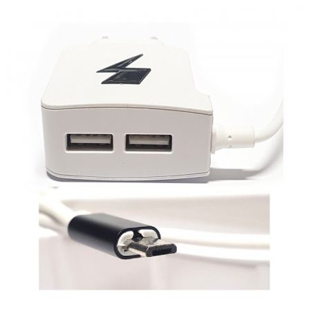 Incarcator Universal Usb cu 2 Porturi Luminate si Cablu Micro Usb Elworld , Negru [2]