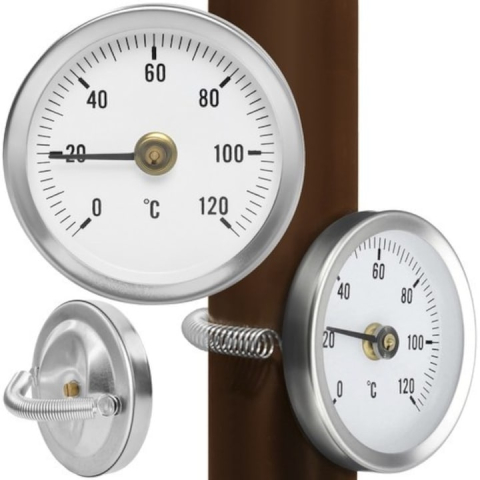 Indicator analogic de temperatura pentru conducte, fixare cu arc, scala 0-120°C, cadran 6.3 cm, argintiu [1]