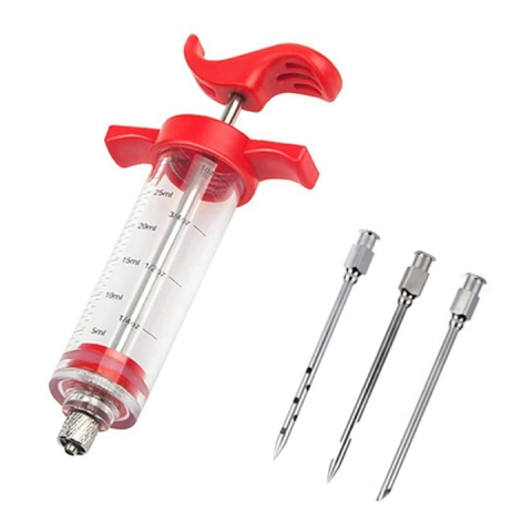 Injector sosuri si marinade pentru carne, capacitate 30 ml, cu 3 ace din otel inoxidabil, sistem ergonomic, usor de utilizat si curatat, ideal pentru bucatarie, grill si afumatoare, transparent [1]