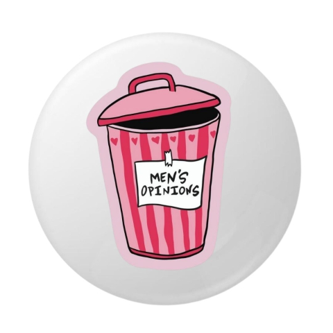 Insigna metalica rotunda 58 mm model ilustratie grafica cos roz cu mesaj ironic