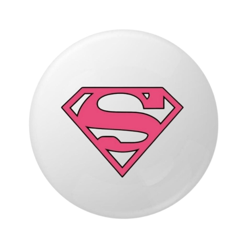 Insigna metalica rotunda 58 mm model simbol super-erou stil roz
