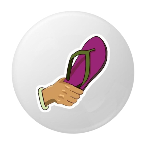 PAPETARIE & BIROTICA - Insigna rotunda 58 mm cu papuc si mana stil ilustratie, design amuzant, ac metalic