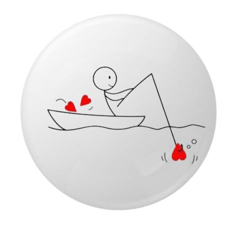 PAPETARIE & BIROTICA - Insigna rotunda cu mesaj romantic ilustrat, 58 mm, prindere cu ac metalic