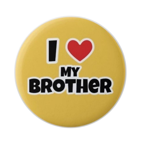 PAPETARIE & BIROTICA - Insigna rotunda I Love My Brother fundal galben, mesaj dedicat fratelui, 58 mm, prindere cu ac