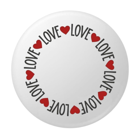 PAPETARIE & BIROTICA - Insigna rotunda Love cu inimioare rosii dispuse circular, 58 mm, model romantic cu prindere ac