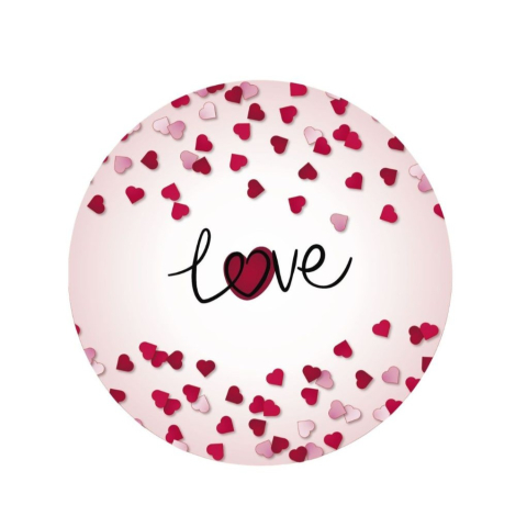 PAPETARIE & BIROTICA - Insigna rotunda Love cu inimioare rosii si roz, model romantic 58 mm