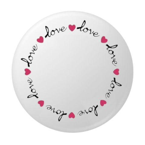 Insigne - Insigna rotunda Love cu inimioare roz dispuse circular, 58 mm, model romantic cu prindere ac