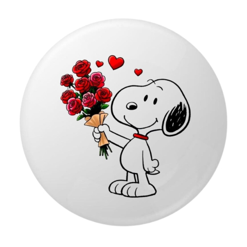 PAPETARIE & BIROTICA - Insigna rotunda metalica catel cu buchet de trandafiri rosii, model romantic cu inimioare, 58 mm