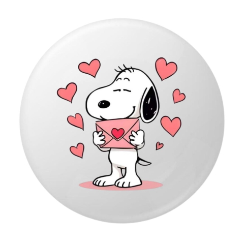 PAPETARIE & BIROTICA - Insigna rotunda metalica catel indragostit cu scrisoare si inimi roz, model romantic simpatic, 58 mm