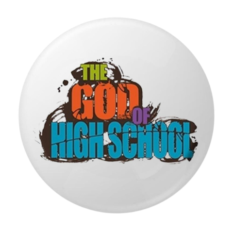 PAPETARIE & BIROTICA - Insigna rotunda metalica The God of High School, model text colorat, 58 mm