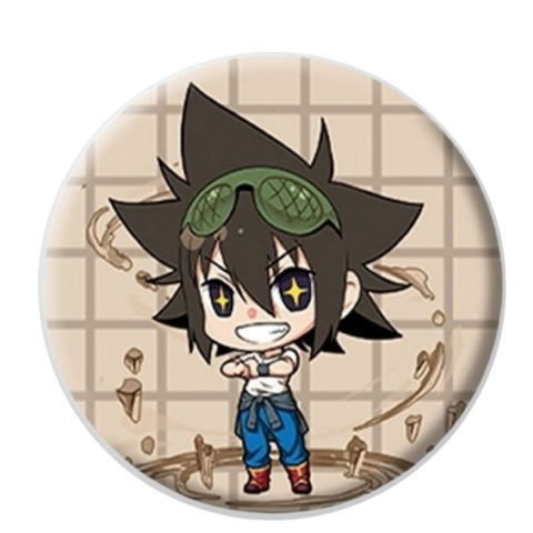 Insigna rotunda personaj anime chibi cu ochelari verzi, design kawaii, 58 mm