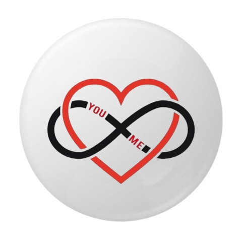 PAPETARIE & BIROTICA - Insigna rotunda You & Me infinit, 58 mm, design inima cu simbol infinit, ac metalic
