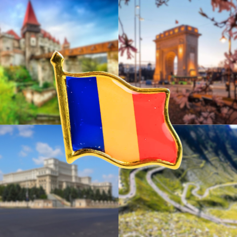 Insigna tricolor Romania din metal auriu, set 12 bucati, 2 x 0.5 x 2 cm [1]