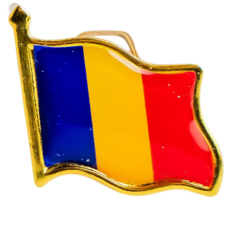 Breloc - Insigna tricolor Romania din metal auriu, set 12 bucati, 2 x 0.5 x 2 cm