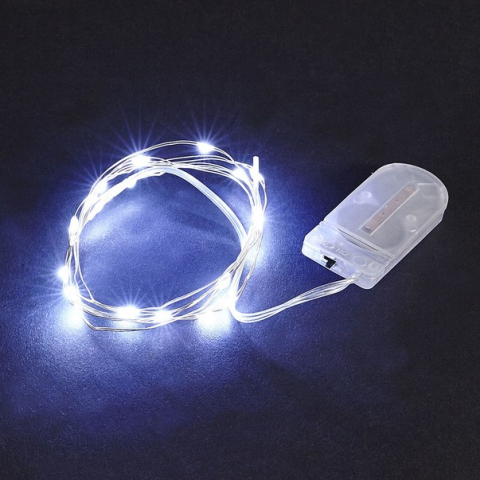 Instalatie Craciun alba 1 m, 10 LED-uri alb rece, fir subtire, alimentare cu baterii, cablu 0,6 m [5]
