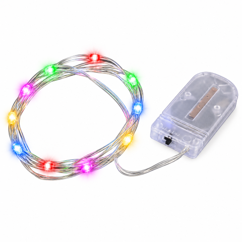ELECTRONICE - Instalatie Craciun multicolora 1 m, 10 LED-uri, fir decorativ, alimentare cu baterii, cablu LED 0,6 m