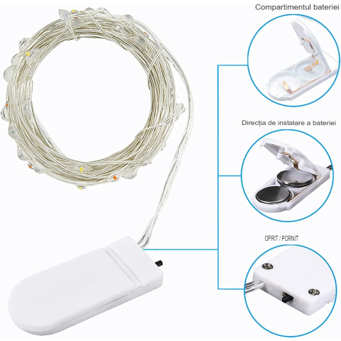 Instalatie Craciun multicolora 1 m, 10 LED-uri, fir decorativ, alimentare cu baterii, cablu LED 0,6 m [3]