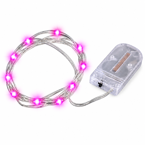 ELECTRONICE - Instalatie de Craciun roz, 1 m, 10 LED-uri, alimentare cu baterii, fir flexibil, cablu luminos 0,6 m