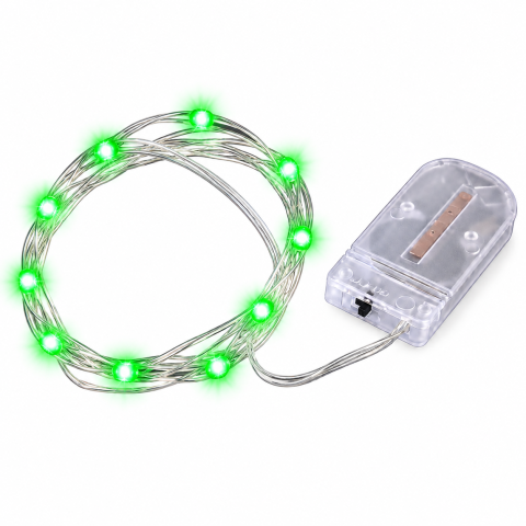 ELECTRONICE - Instalatie de Craciun verde, 1 m, 10 LED-uri, alimentare cu baterii, fir flexibil, cablu luminos 0,6 m