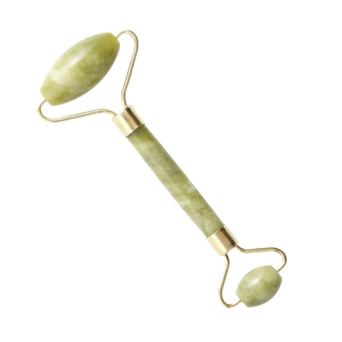Ustensile îngrijire corp - Jade roller de masaj facial cu role, piatra naturala, efect lifting si relaxare, imbunatatirea circulatiei, nuante verde jad