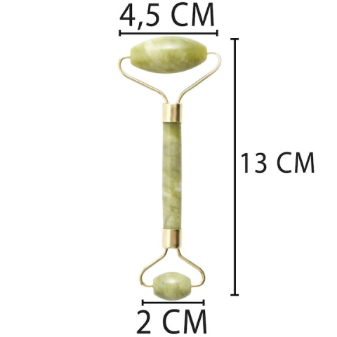 Jade roller de masaj facial cu role, piatra naturala, efect lifting si relaxare, imbunatatirea circulatiei, nuante verde jad [10]