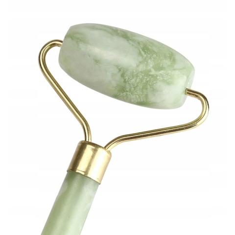 Jade roller de masaj facial cu role, piatra naturala, efect lifting si relaxare, imbunatatirea circulatiei, nuante verde jad [2]