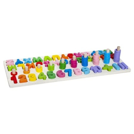 Jucării Interactive - Joc alfabetic pentru copii, din lemn 3 in 1, logaritmic cu litere si cifre - Multicolor