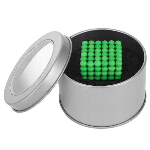 Joc cu bile magnetice NeoCube, verde fluorescent, cub 3.2 x 3.2 x 3.2 cm, 216 bile magnetice din neodim 5 mm, set antistres cu cutie metalica si fereastra transparenta, 14+ [8]
