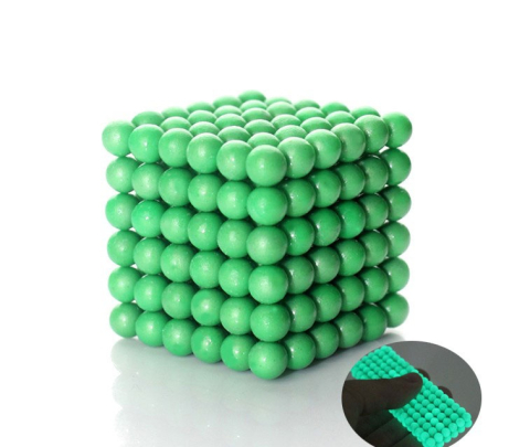 JOCURI ȘI JUCĂRII - Joc cu bile magnetice NeoCube, verde fluorescent, cub 3.2 x 3.2 x 3.2 cm, 216 bile magnetice din neodim 5 mm, set antistres cu cutie metalica si fereastra transparenta, 14+