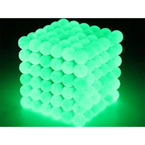 Joc cu bile magnetice NeoCube, verde fluorescent, cub 3.2 x 3.2 x 3.2 cm, 216 bile magnetice din neodim 5 mm, set antistres cu cutie metalica si fereastra transparenta, 14+ [4]