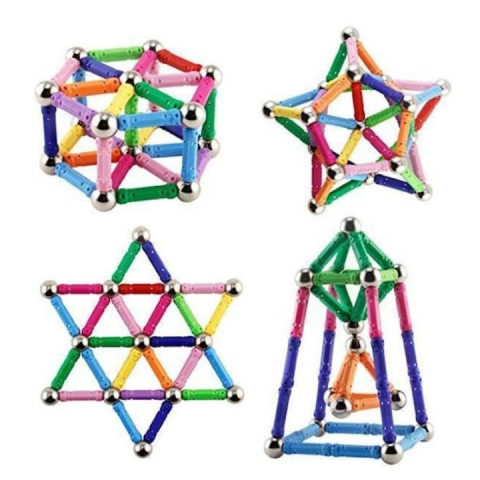 Joc de constructie magnetic multicolor, 50 piese 3D, set educativ cu forme geometrice si magneti, pentru dezvoltarea creativitatii si gandirii spatiale, 3 ani+ [2]