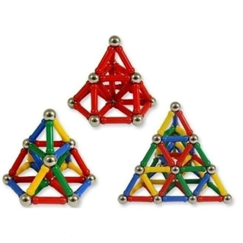 Joc de constructie magnetic multicolor, 50 piese 3D, set educativ cu forme geometrice si magneti, pentru dezvoltarea creativitatii si gandirii spatiale, 3 ani+ [4]