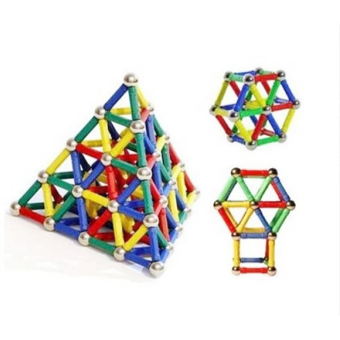 Joc de constructie magnetic multicolor, 50 piese 3D, set educativ cu forme geometrice si magneti, pentru dezvoltarea creativitatii si gandirii spatiale, 3 ani+ [3]