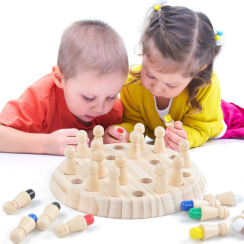 Joc de Memorie din Lemn pentru Toata Familia, Tabla Rotunda 17 cm, 24 Pioni Colorati, Joc Educativ Interactiv pentru Copii +4 Ani, 6 Culori, Multicolor [9]