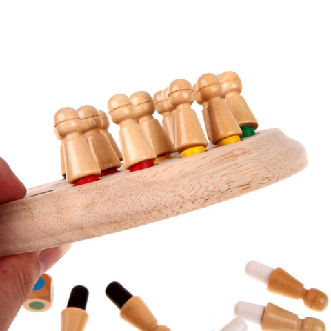 Joc de Memorie din Lemn pentru Toata Familia, Tabla Rotunda 17 cm, 24 Pioni Colorati, Joc Educativ Interactiv pentru Copii +4 Ani, 6 Culori, Multicolor [6]