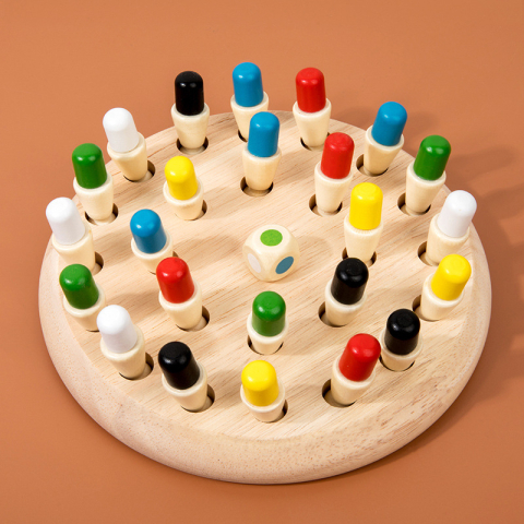 Joc de Memorie din Lemn pentru Toata Familia, Tabla Rotunda 17 cm, 24 Pioni Colorati, Joc Educativ Interactiv pentru Copii +4 Ani, 6 Culori, Multicolor [2]