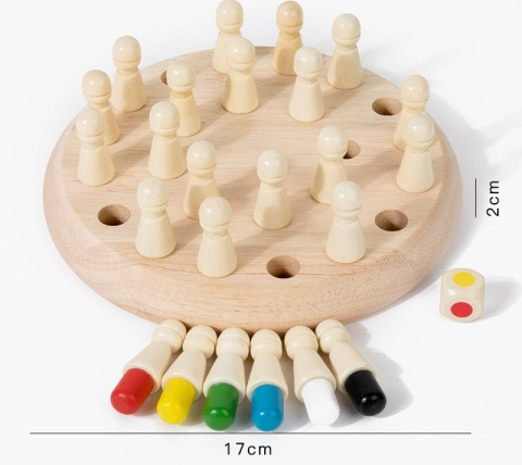Joc de memorie Montessori din lemn, multicolor, tabla rotunda 17 cm, 24 pioni si zar colorat, joc educativ pentru dezvoltarea atentiei si memoriei, 4 ani+ [1]