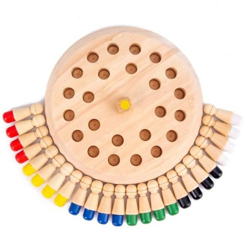 JOCURI ȘI JUCĂRII - Joc de memorie Montessori din lemn, multicolor, tabla rotunda 17 cm, 24 pioni si zar colorat, joc educativ pentru dezvoltarea atentiei si memoriei, 4 ani+