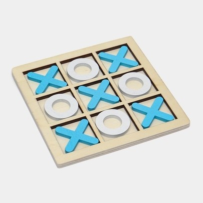 JOCURI ȘI JUCĂRII - Joc de strategie albastru 9.9 x 9.8 cm, X si 0 din lemn, pentru 2 jucatori, joc educativ de societate, +5 ani