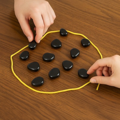 Joc de strategie cu 40 pietre magnetice si snur, educativ, pietre 2 cm, pana la 4 jucatori, saculet depozitare, negru [1]
