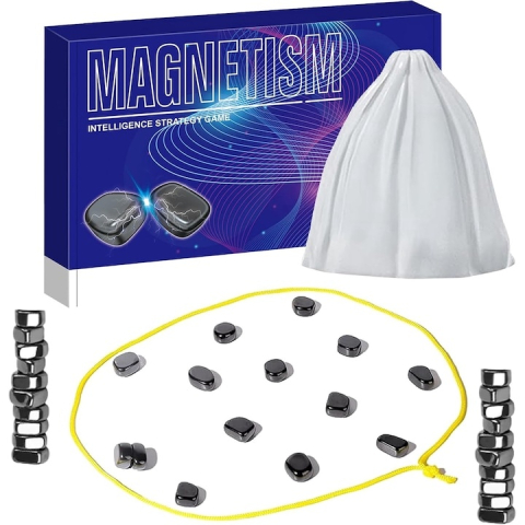 Joc de strategie cu magneti, negru, 20 piese, joc de societate pentru familie, 1-4 jucatori, cu snur delimitare si sac textil [6]